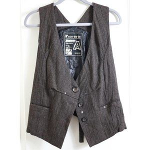 Animale Lab Institute Brown Button Vest, Black Embroidery, Herringbone SZ. US 8